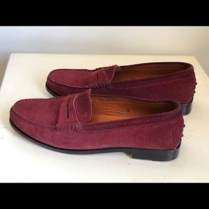 Tod’s burgundy suede loafers